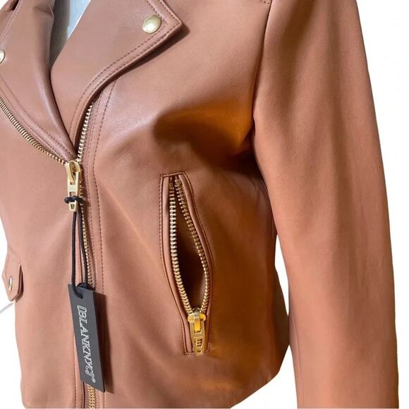 Blank NYC Moto Vegan Faux Leather Biker Motorcycle Jacket Camel Tan Size Medium - Picture 6 of 12